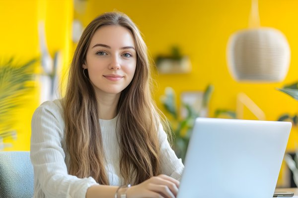 Stylish Caucasian Female Manager Sitting At Desk And Using 54880596 Medium